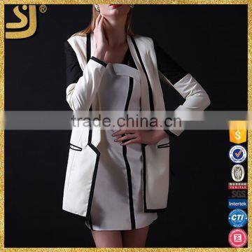 White business suit for woman, elegant wowomans cotton long coat 2016, long jacket for wowoman