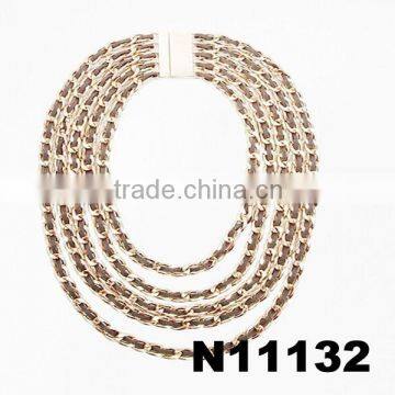 fashion mutil strand leather metal magnetic clasp chain necklace