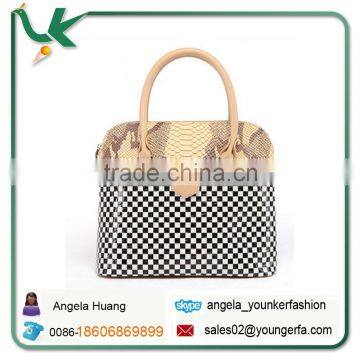 HAND BAG SQUARE TOTE BLACK WHITE SNAKE SKIN LEATHER EMBOSSED BAG