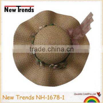 Fashion Brown Color Wide Paper Straw Floopy Waves Hat photo-2