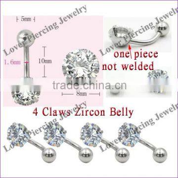 With Zircon Top Design High Polish Stainless Steel Navel Belly Ring [SS-E825]