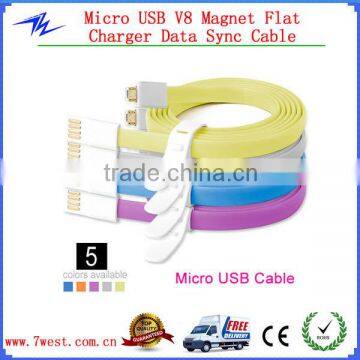 Newest Colorful Noodle Flat Magnet Micro USB Cable Charger Data Sync Cable for iPhone4/iPhone 5/Andriod smartphone