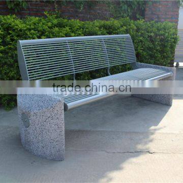 Metal and cement stone bench with back stone garden bench