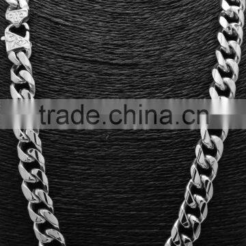 In Stock Best Quality Shiny Polished Silver Mens 15mm Wide Cuban Statement Necklace 316l Stainless Steel Curb Chain photo-4