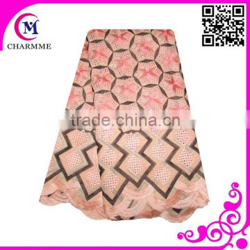 High quality full embroidery with eyelet peach swiss lace for big wedding