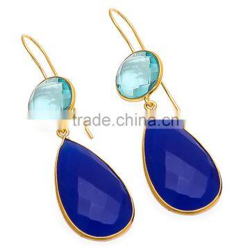 Chalcedony and Blue Quartz Earring Something Blue Earrings Blue Quartz Drops Gold Earrings