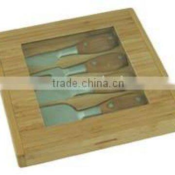 Bamboo cheese cutting board with knife