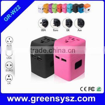 GR-W22 Colorful dual usb universal power adapter multi plug for traveling