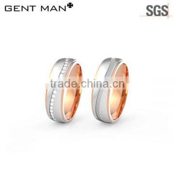 925 Sterling Silver Rose Gold Color Channel Setting CZ Couple Rings