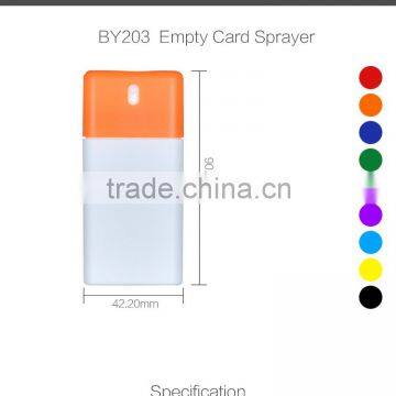 20ml UV coating credit card plastic spray perfume bottle/20ml colorful credit card recycling plastic perfume bottles