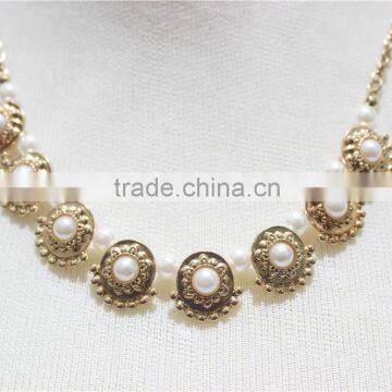 Newest Gold Metal W/Pure White Pearl Goldtone Pendant Necklace Simple Chain Necklace2016 Fashion Style Wholesale photo-2