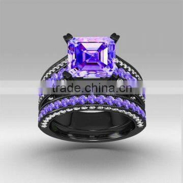 Fancy Gemstone Ring Sets Big Square Amethyst Stone Rings Couple Ring For Unsex