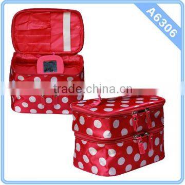 Cute Red Polka Dot Double Compartments Cosmetic Bag