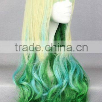Costume Synthetic Crazy Color Kinky for Halloween Party Wig Yellow and Green Wig N413