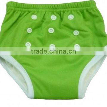 2016 popular!!!plain green color PUL baby pants with polyester PUL outer layer and bamboo inner