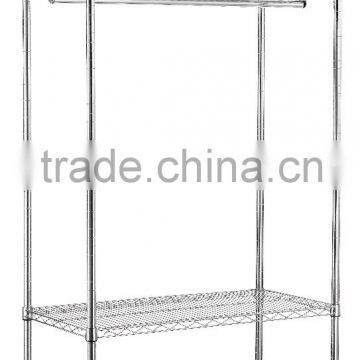 4 Tier Chrome Wire Wardrobe Closet Metal Rack Shelf Storage With Hanging Bar