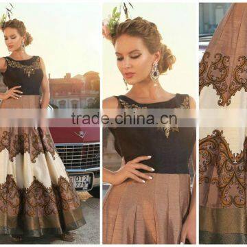 Glossy Brown Raw Silk Designer Gown/Buy Online Designer Anarkali Suits