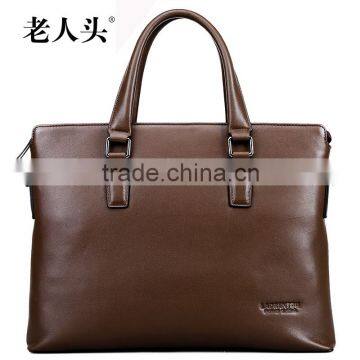 Laorentou Brown Male Geunuine Soft Cow Leather Tote Handbag Man leather Briefcase