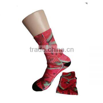 GS custom slices watermelon design long elastic cotton polyester full terry heat transfer sublimatiom socks