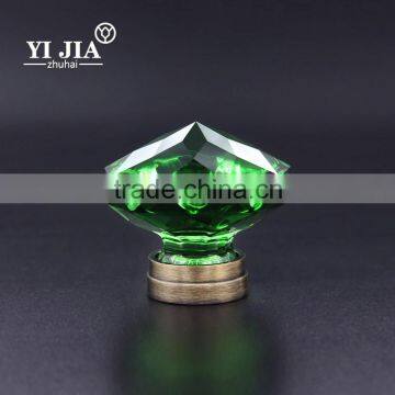 2 1/9 Inch Vintage Solid Brass Base Forest Green Glass Knobs for Cabinets photo-4