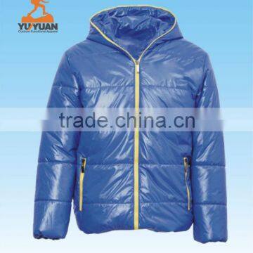 Fashionable mens blue hoody windproof goose down filled jacket