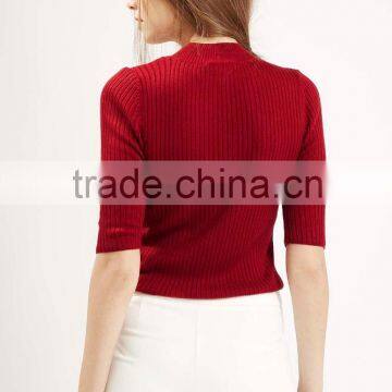 Women Crop Knit Clothes Slim-fit Sweater Ribbed Funnel Neck Knit or Crochet Clothing photo-5