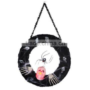 Wreath with led skull decor for wall decoration of halloween holiday