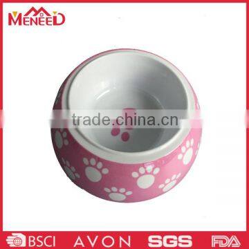 Top grade food safety pink cat footprint printing unbreakable melamine plastic pet bowl