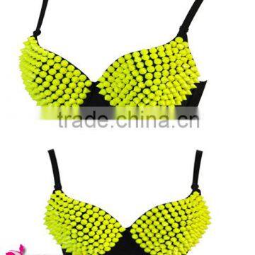 yellow green FASHION DESIGN Cheap rivets spike bra top