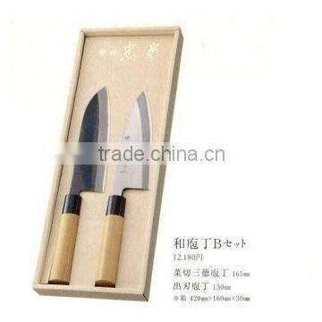 Tadafusa gift kitchen knife Nakiri Santoku 165mm and Yanagiba 240mm with natural wood box