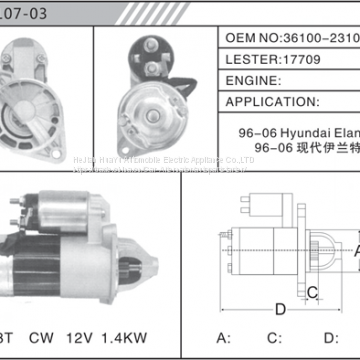 HYUNDAI STARTER MOTOR 36100-23100 FOR CAR HYUNDAI STARTER MOTOR 17709