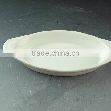 Stocked White Porcelain Boat Shaped Plate, Cheap Baking Plate With Two Ears photo-2