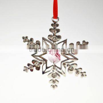 14K gold Plated Metal Xmas star shape snowflake ornament with pink crystals from Swarovski