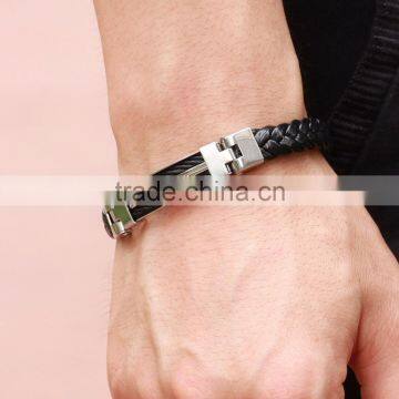 Wholesale Stainless Steel Genuine Gold Men Silicone Rubber Bracelet Mens Leather Bracelet photo-4