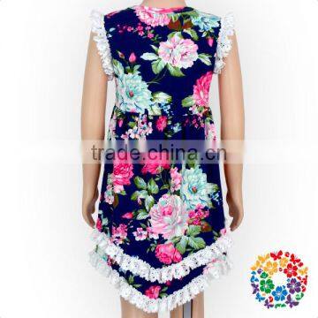 Summer Flower Girl Dresses Navy Floral Designer One Piece Party Dress photo-4