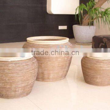 Sandstone Fashion Ribbed Finish Flower Pots Wholesale Big Flower Vase