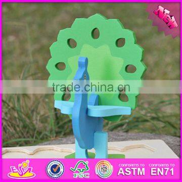 2017 New Product Funny 3d Peacock Children Wooden Puzzle Animals W14G040 photo-3
