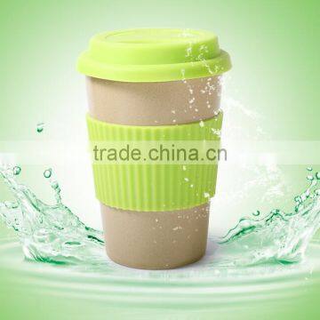 organic natural rice husk mug and cups with silicone lid+sleeve