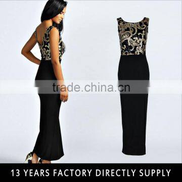 Sequin Embroidery Split Front Side Sleevless party wear long maxi evening dress for women 2016