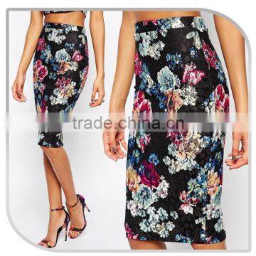 2015 Summer Floral Printed Lace Pencil Skirt