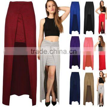 Womens Split Maxi Ladies Skirt Front Cut Out Long Pencil Fitted 2 in 1 Mini Dress