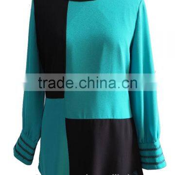 Round Collar Long Sleeve Chiffon with Black Square Blouse Tunic Dress