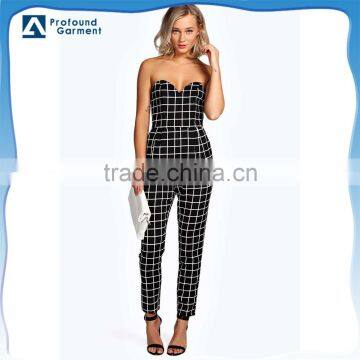 Women grid printing high quality cotton jumpsuits/sexy jumpsuits for women