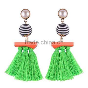 Bohemian jewelry big ball gems with tassel dangle earrings