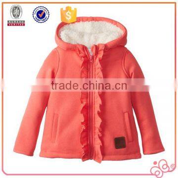 2016 custom ruffle girl winter coat for children with fur hood