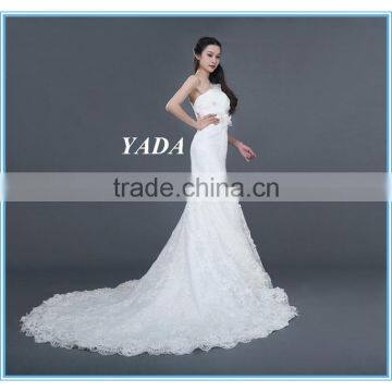 New Arrival One Shoulder Lace Hand Rosa Appliques Beaded Wedding Dresses Mermaid photo-5
