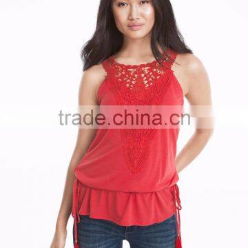 MGOO Hot Selling Girls Sexy Sleeveless Top Sewn With Lace Modern Women Fashion Tops photo-2