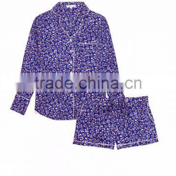 Customized New Look Pyjamas Set Pattern Printing Silk Pajamas Women Sleepwear Long Sleeve Piping Pocket With Short Pants photo-5