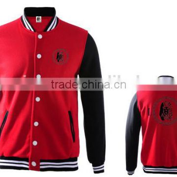 Custom Printed Mens Varsity Baseball Jackets Soft Cotton French Terry Bomber Jacket Long Sleeve Button up Sweatshirt Wholesale