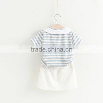 Girls Stripes College Wind Suit Summer New Style Children Clothing Set Baby Navy Collar t Skirt White Skirt photo-2